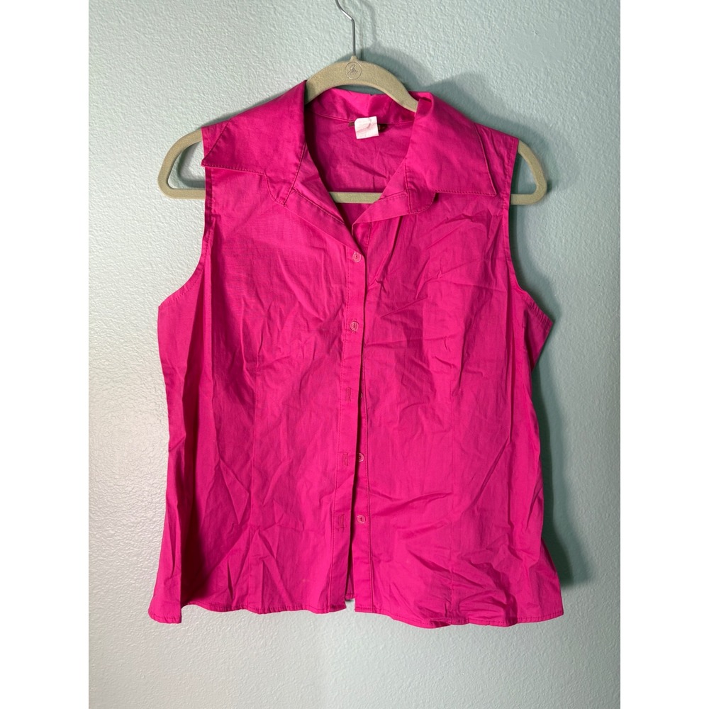 Vtg Hot Pink Sleeveless Button Down Shirt Womens XL Made in USA Barbiecore Y2K